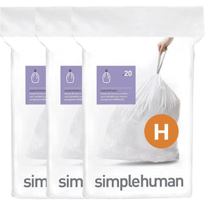 SimpleHuman Code H, 60 Count Genuine Custom Fit Liners, Drawstring Trash Bags in Dispenser Packs, 30-35 Liter (8-92 Gallon), White