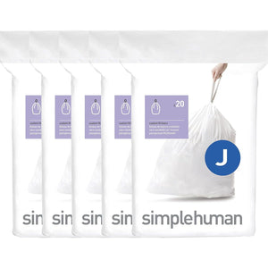SimpleHuman Code J, 100 Count Genuine Custom Fit Liners, Drawstring Trash Bags in Dispenser Packs, 30-45 Liter (8-12 Gallon), White