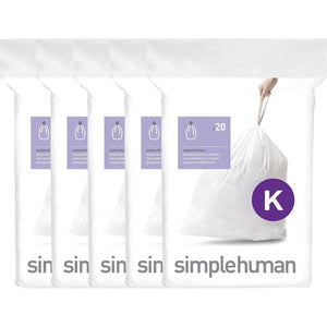 simplehuman Simplehuman Code K 100 Count, Genuine Custom Fit Liners, Drawstring Trash Bags In Dispenser Packs, 35-45 Liter / 9-12 Gallon, White