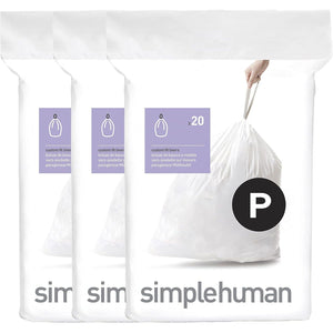 SimpleHuman Code P, 60 Count Genuine Custom Fit Liners, Drawstring Trash Bags in Dispenser Packs, 50-60 Liter (13-16 Gallon)