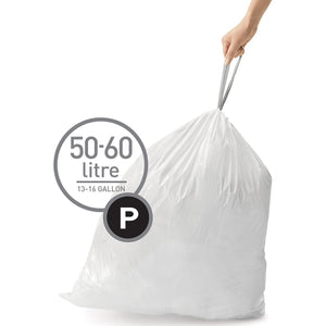 SimpleHuman Code P, 60 Count Genuine Custom Fit Liners, Drawstring Trash Bags in Dispenser Packs, 50-60 Liter (13-16 Gallon)