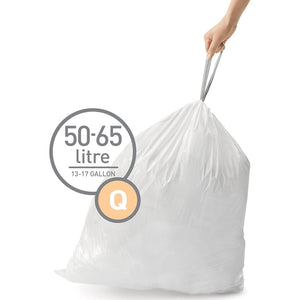 Simplehuman Code Q Trash Bags, 60 Count, Genuine Custom Fit Liners, Drawstring, 50-65 Liter, 13-172 Gallon, White
