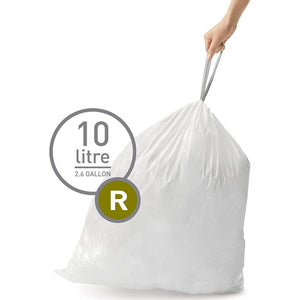 Simplehuman Code R Trash Bags, 60 Count, Custom Fit Liners, Drawstring, 10L/26 Gallon, White