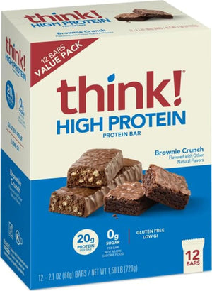 Think Protein Bars, High-Protein, Gluten-Free, Kosher-Friendly, Brownie Crunch, 21oz per Bar, 12 Count (Packaging May Vary)
