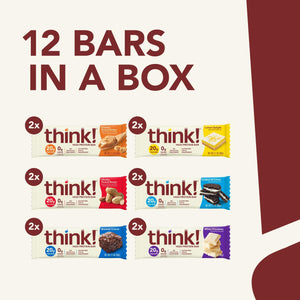 think! Think! Protein Bars, High Protein Snacks, Gluten Free, Kosher Friendly,Variety Pack, Nutrition Bars, 2.1 Oz Per Bar, 12 Count (Packaging May Vary)