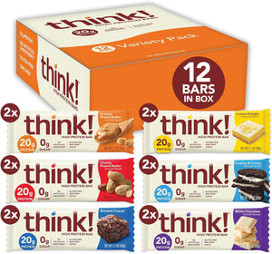 think! Think! Protein Bars, High Protein Snacks, Gluten Free, Kosher Friendly,Variety Pack, Nutrition Bars, 2.1 Oz Per Bar, 12 Count (Packaging May Vary)